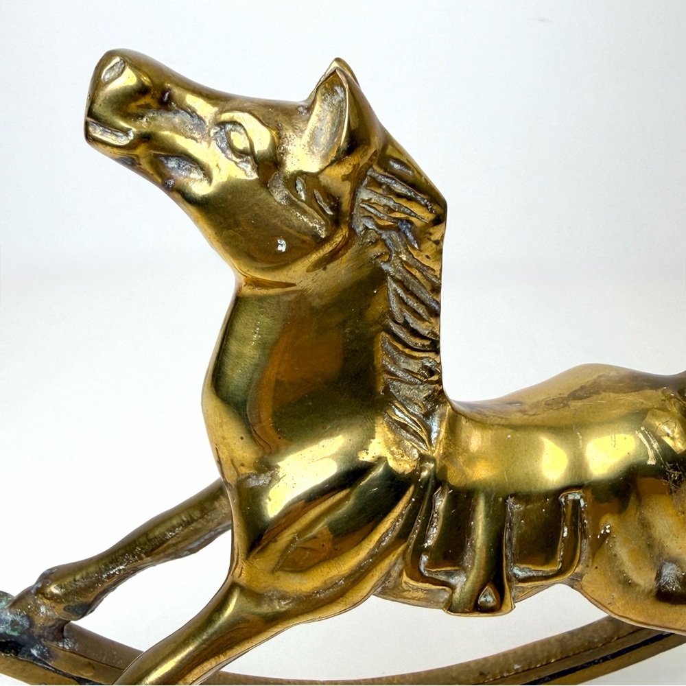Vintage Brass Rocking Horse Figurine Heavy 7x6 Home Decor - Picture 5 of 11
